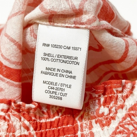 Joie 100% cotton floral top small orange white peasant beachy flowy tie blouse - Picture 6 of 10